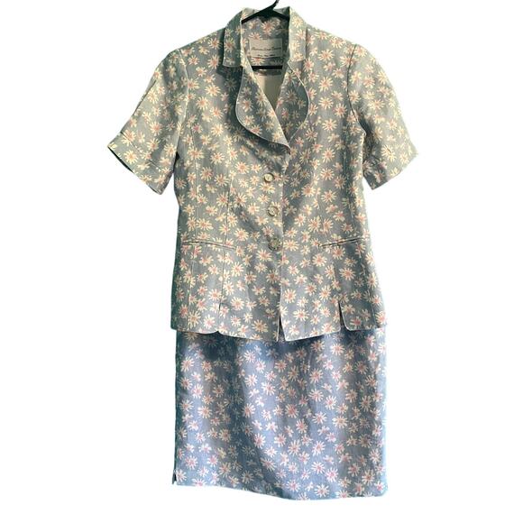Harrison Simon Couture 100% Linen Floral Skirt Suit Set Women's 4 - Picture 1 of 10